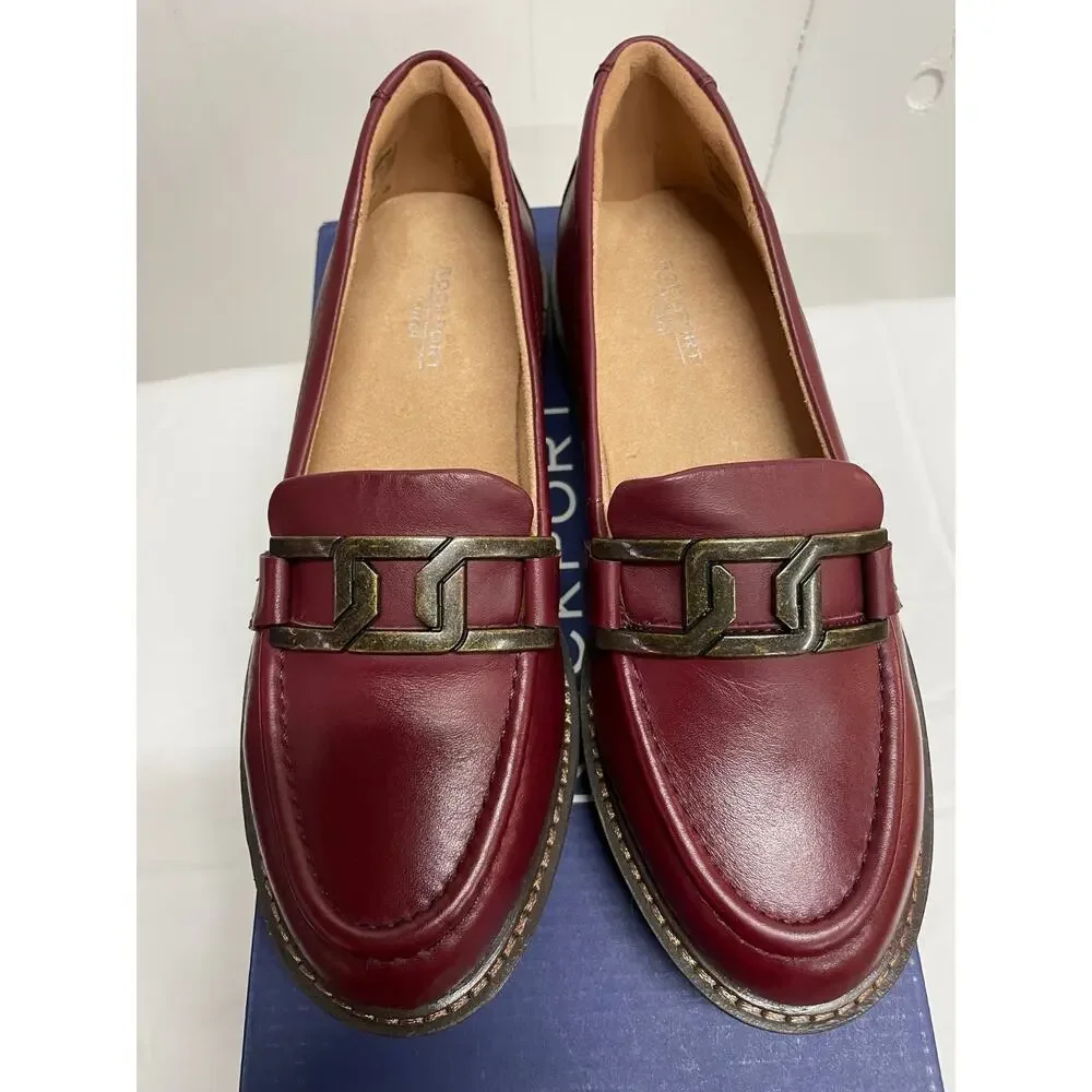 Rockport Women's Kacey Chain Loafer Tawny Leather Slip On Shoes Burgundy US 5M